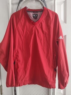 Adidas Red V-Neck Windbreaker Pullover